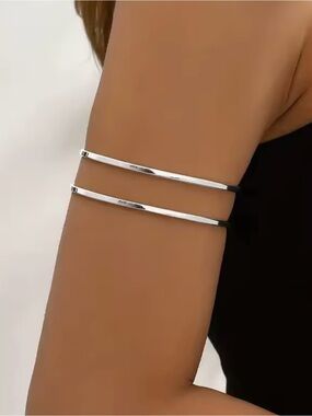 Silver Double Arm Cuff Bracelet - Minimalist Wrap